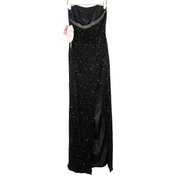 Panoply Atlanta Black Strapless Beaded Sequin Maxi Dress Prom Gown 10 Sparkly - Picture 4 of 10